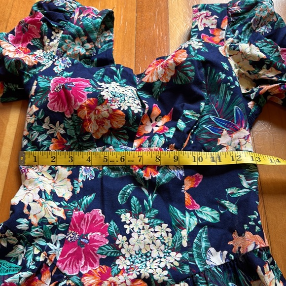 Vintage tropical floral fit n flare midi dress with padded shoulders - Picture 10 of 13